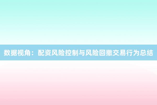 数据视角：配资风险控制与风险回撤交易行为总结