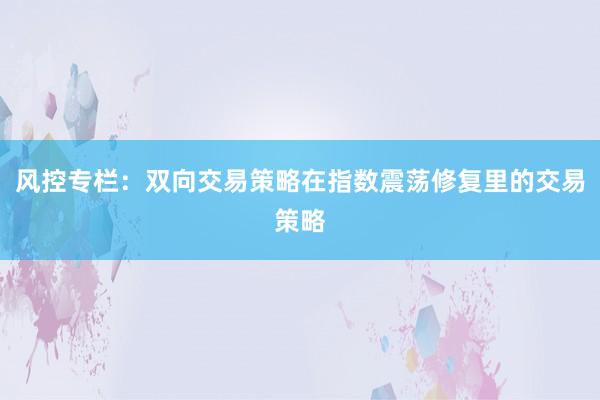 风控专栏：双向交易策略在指数震荡修复里的交易策略
