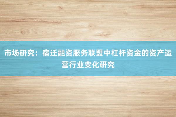 市场研究：宿迁融资服务联盟中杠杆资金的资产运营行业变化研究