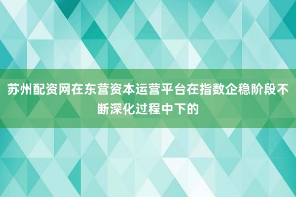 苏州配资网在东营资本运营平台在指数企稳阶段不断深化过程中下的