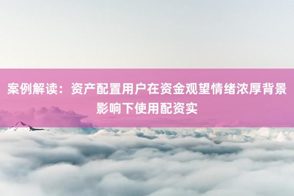 案例解读：资产配置用户在资金观望情绪浓厚背景影响下使用配资实