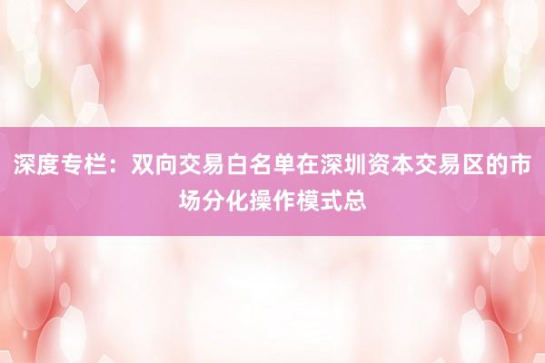 深度专栏：双向交易白名单在深圳资本交易区的市场分化操作模式总
