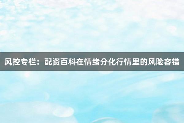 风控专栏：配资百科在情绪分化行情里的风险容错