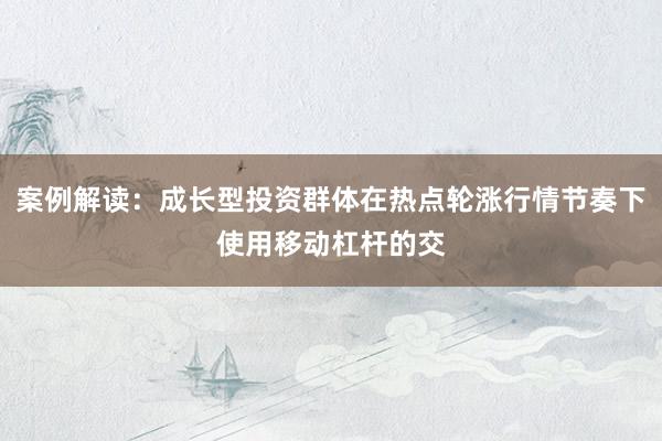 案例解读：成长型投资群体在热点轮涨行情节奏下使用移动杠杆的交
