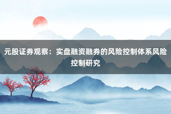 元股证券观察：实盘融资融券的风险控制体系风险控制研究