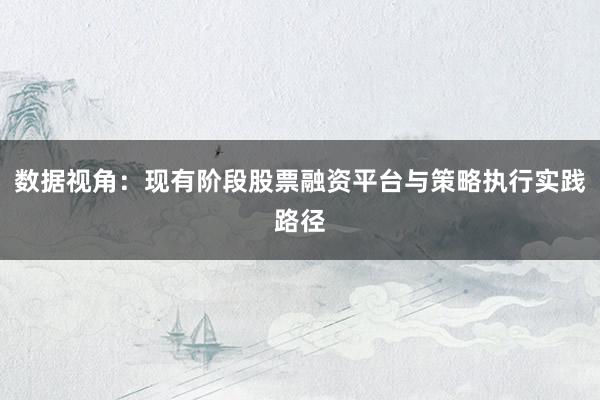 数据视角：现有阶段股票融资平台与策略执行实践路径