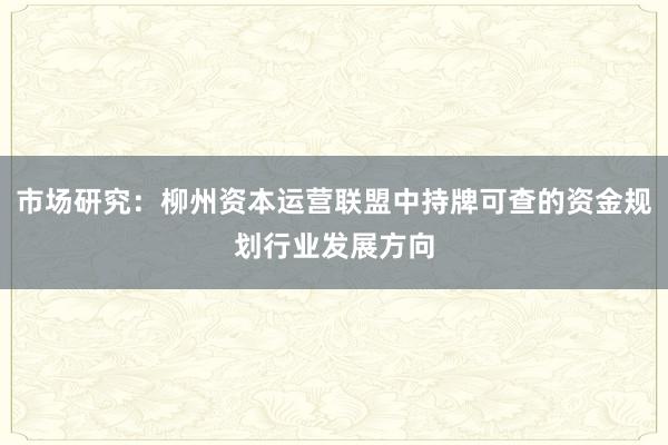 市场研究：柳州资本运营联盟中持牌可查的资金规划行业发展方向