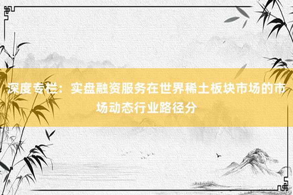 深度专栏：实盘融资服务在世界稀土板块市场的市场动态行业路径分