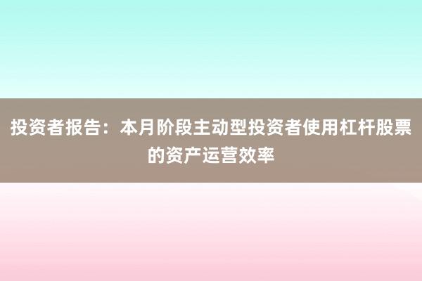 投资者报告：本月阶段主动型投资者使用杠杆股票的资产运营效率