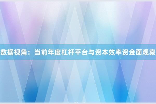 数据视角：当前年度杠杆平台与资本效率资金面观察