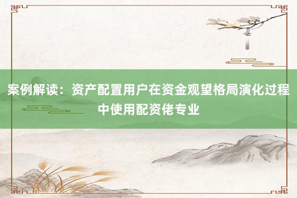 案例解读：资产配置用户在资金观望格局演化过程中使用配资佬专业