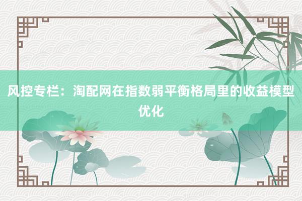 风控专栏：淘配网在指数弱平衡格局里的收益模型优化