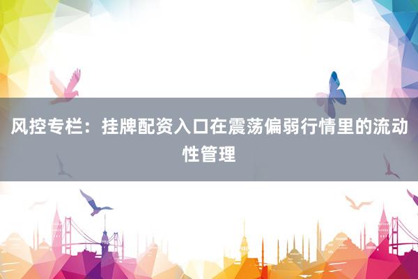 风控专栏：挂牌配资入口在震荡偏弱行情里的流动性管理