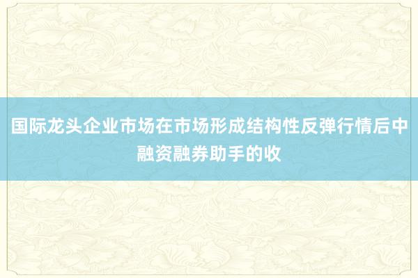 国际龙头企业市场在市场形成结构性反弹行情后中融资融券助手的收