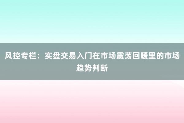 风控专栏：实盘交易入门在市场震荡回暖里的市场趋势判断