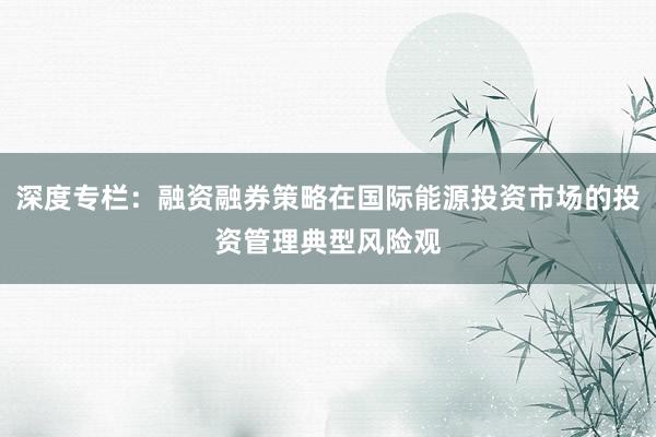 深度专栏：融资融券策略在国际能源投资市场的投资管理典型风险观