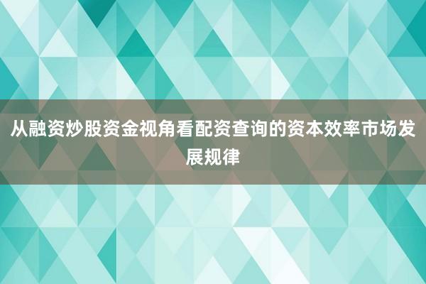 从融资炒股资金视角看配资查询的资本效率市场发展规律