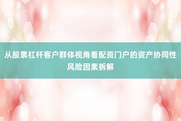 从股票杠杆客户群体视角看配资门户的资产协同性风险因素拆解