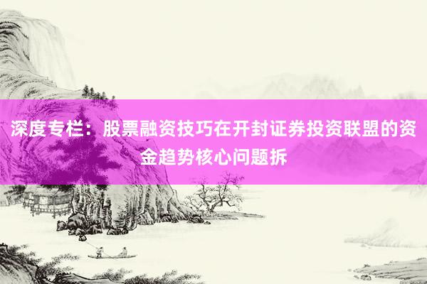 深度专栏：股票融资技巧在开封证券投资联盟的资金趋势核心问题拆