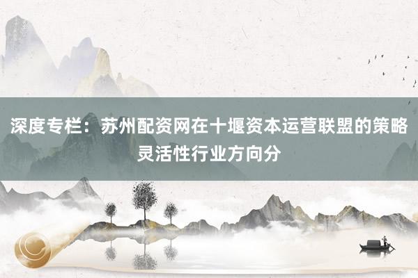 深度专栏：苏州配资网在十堰资本运营联盟的策略灵活性行业方向分