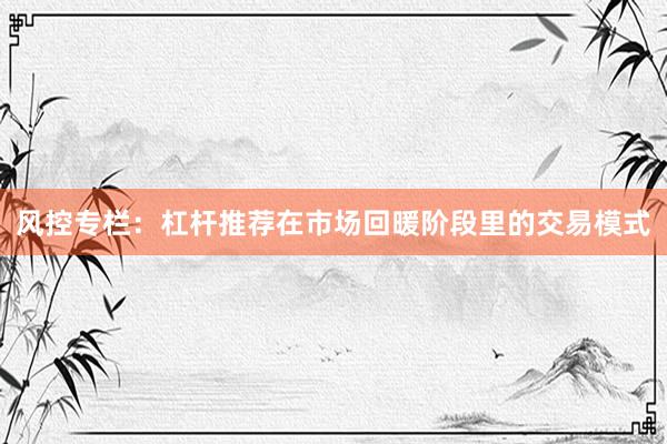 风控专栏：杠杆推荐在市场回暖阶段里的交易模式