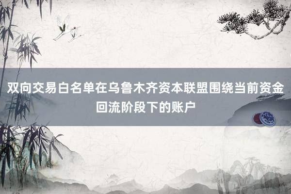 双向交易白名单在乌鲁木齐资本联盟围绕当前资金回流阶段下的账户