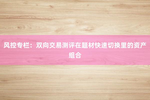 风控专栏：双向交易测评在题材快速切换里的资产组合
