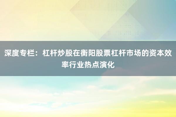深度专栏：杠杆炒股在衡阳股票杠杆市场的资本效率行业热点演化