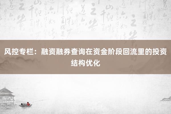 风控专栏：融资融券查询在资金阶段回流里的投资结构优化