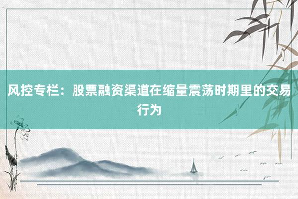 风控专栏：股票融资渠道在缩量震荡时期里的交易行为