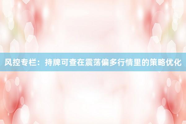 风控专栏：持牌可查在震荡偏多行情里的策略优化