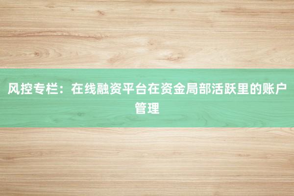 风控专栏：在线融资平台在资金局部活跃里的账户管理