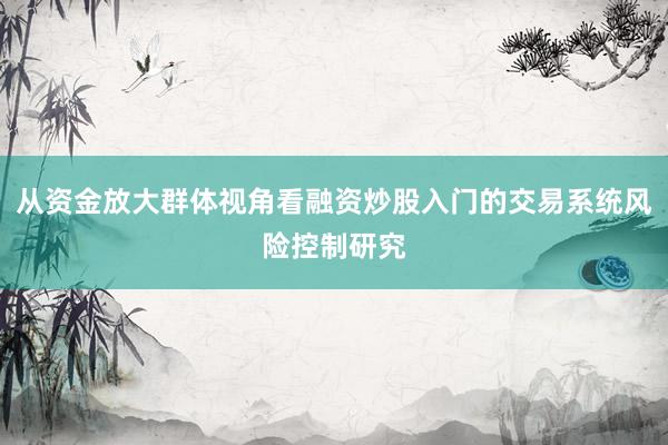 从资金放大群体视角看融资炒股入门的交易系统风险控制研究