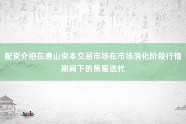 配资介绍在唐山资本交易市场在市场消化阶段行情期间下的策略迭代