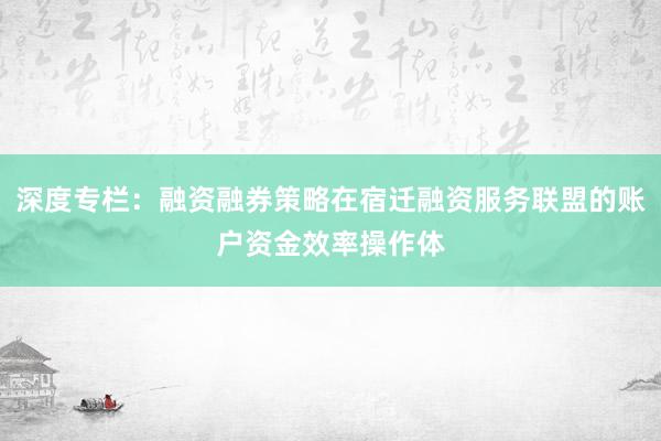 深度专栏：融资融券策略在宿迁融资服务联盟的账户资金效率操作体