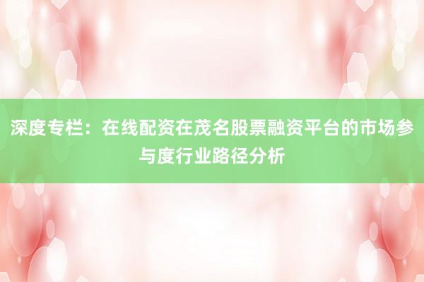 深度专栏：在线配资在茂名股票融资平台的市场参与度行业路径分析