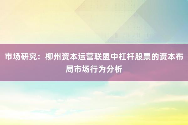市场研究：柳州资本运营联盟中杠杆股票的资本布局市场行为分析