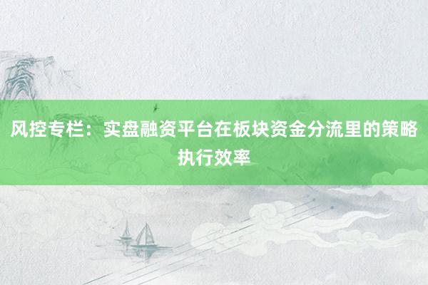 风控专栏：实盘融资平台在板块资金分流里的策略执行效率