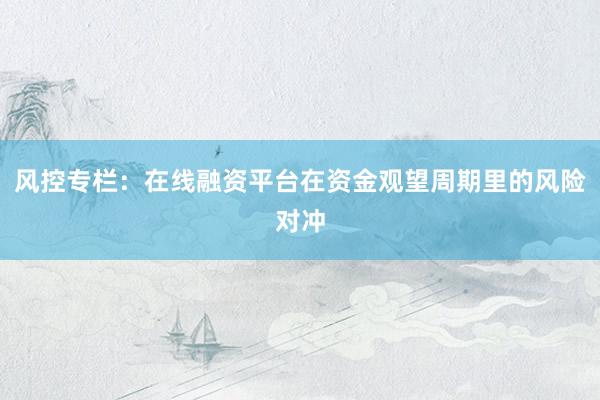 风控专栏：在线融资平台在资金观望周期里的风险对冲