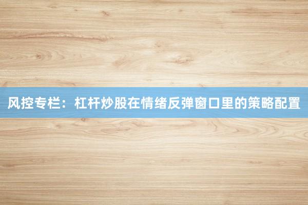 风控专栏:杠杆炒股在情绪反弹窗口里的策略配置