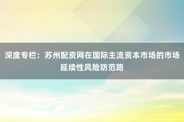 深度专栏：苏州配资网在国际主流资本市场的市场延续性风险防范路