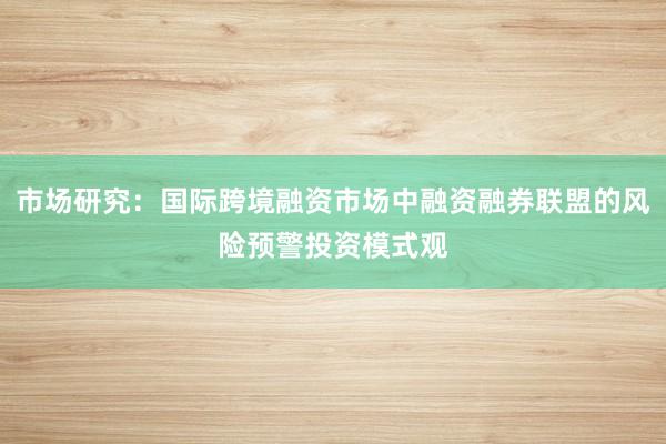 市场研究：国际跨境融资市场中融资融券联盟的风险预警投资模式观