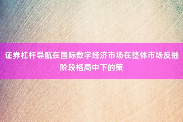 证券杠杆导航在国际数字经济市场在整体市场反抽阶段格局中下的策