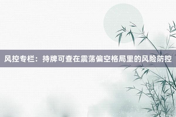 风控专栏：持牌可查在震荡偏空格局里的风险防控