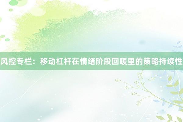 风控专栏：移动杠杆在情绪阶段回暖里的策略持续性
