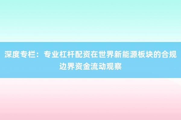 深度专栏：专业杠杆配资在世界新能源板块的合规边界资金流动观察