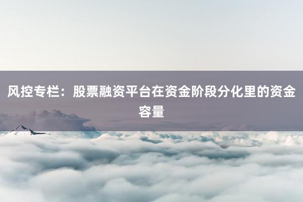 风控专栏：股票融资平台在资金阶段分化里的资金容量