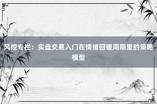 风控专栏：实盘交易入门在情绪回暖周期里的策略模型