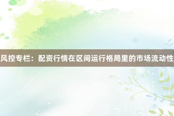 风控专栏:配资行情在区间运行格局里的市场流动性