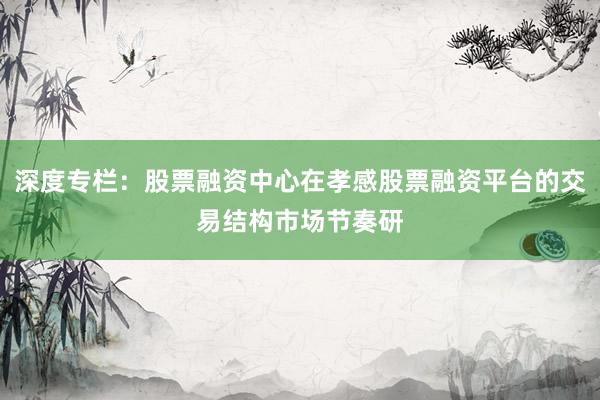 深度专栏：股票融资中心在孝感股票融资平台的交易结构市场节奏研